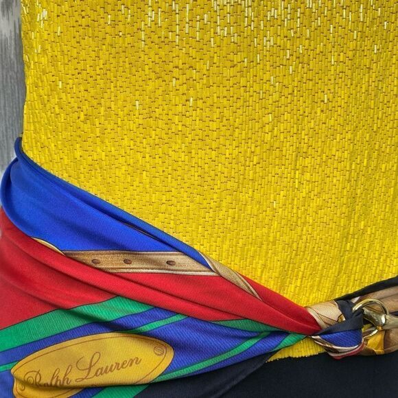 Ralph Lauren Blue Label Tops - Ralph Lauren Citrus Yellow Bead Embellished Silk Georgette Tank Top